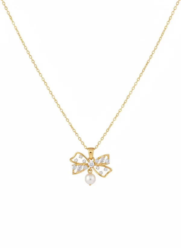 Gold_Bow_Pearl_Necklace_For_Women